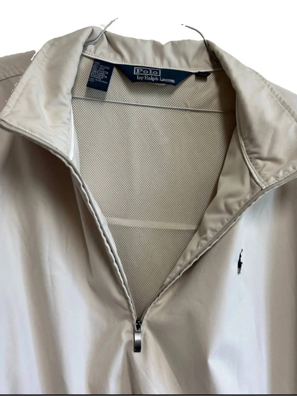 Polo Ralph Lauren Jacket Mens Size XXL Beige Windbreaker 1/2 Zip Mesh Liner